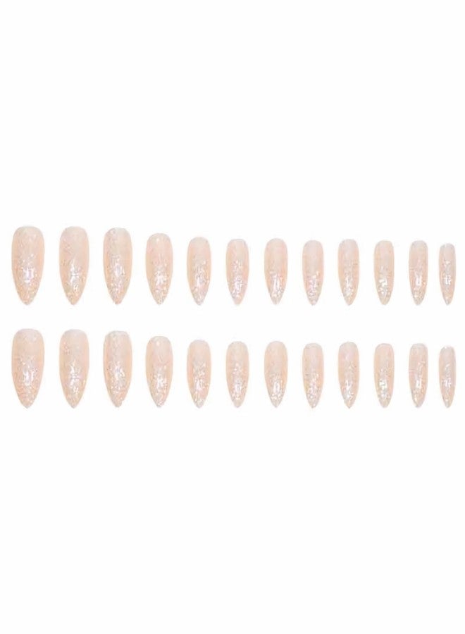 MISUD Press on Nails - Medium Almond Glue on Nails with Bling Glitter, Acrylic Sparkly Sequins Design 24 pcs - Image 3
